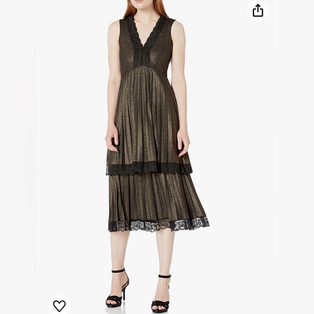 Taylor Dresses Women's Cap Sleeve Gold Liquid Pleated Midi,Size 8  J128